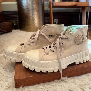 Palladium Pallashock Vegan Canvas Ankle Boot in Beige, Womens Size 10